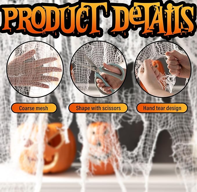 200" x 59" Halloween Spooky Cloth - Creepy Spooky Halloween Decorations - Large Size Scary Creepy Gauze for Halloween Party Supplies Stairway Window Table Doorways Decor
