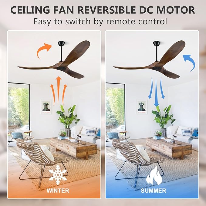 52 inch Outdoor Ceiling Fans without Lights and Remote Control, 3 Blade Ceiling Fan No Lights High CFM Quiet Wood Walnut Outdoor Fan, Propeller Ceiling Fan for Outdoor/Indoor/Patio, Dark Walnut