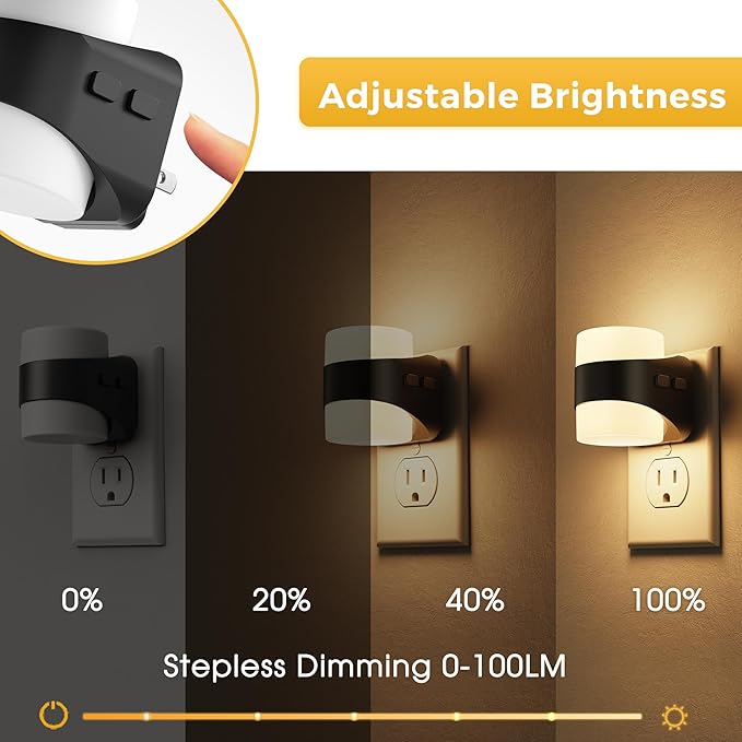 L LOHAS LED Night Lights Plug into Wall with 3CCT Adjustable (3000K/4000K/5000K), 3 Level Dimmable Night Light, 1W Low Power Nightlight with Auto On/Off Sensor, 2 Pack