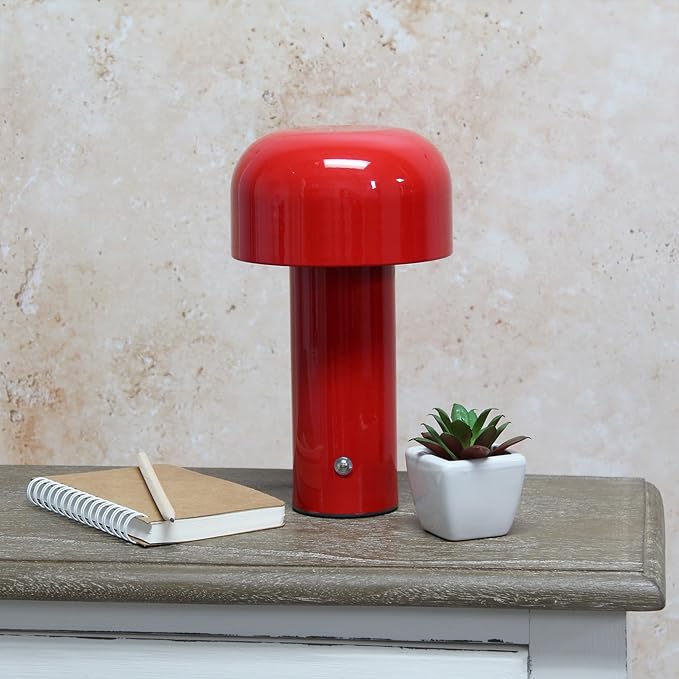 Simple Designs LD1070-RED 8.26" Mushroom Magic Mini Dome Dimming LED Touch Lamp, Portable and Rechargeable, Red