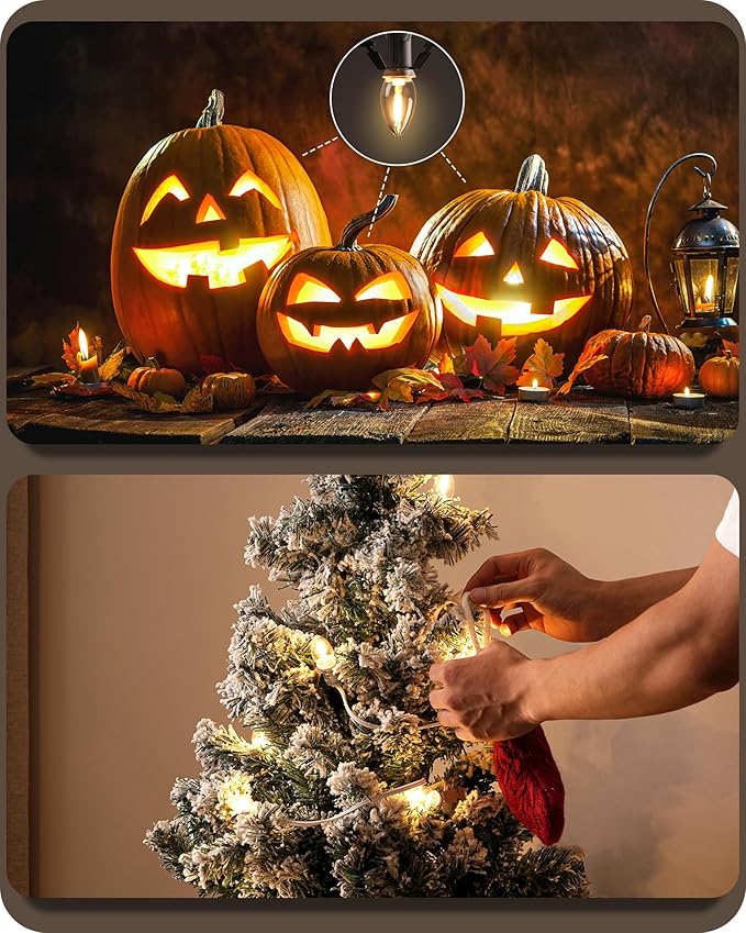 Christmas Village Lights, Decoration String Lights, Warm White, for Christmas Snow House, Pumpkin Crafts, Holiday Decoration, 6Ft with 1 C7 LED Bulb, 4Pack W06VLP405