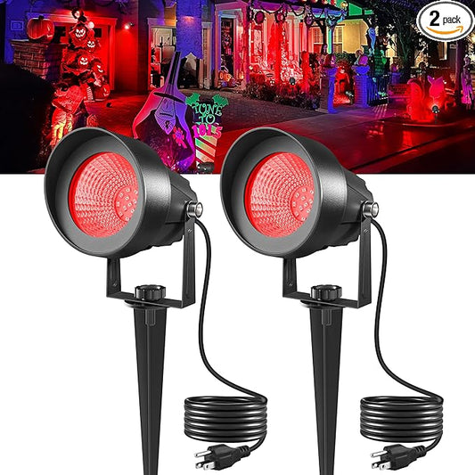 T-SUN Red Spotlight Outdoor, Waterproof LED Landscape Lighting with US Plug, Easy Install 270° Adjustable Outdoor Spot Lights for Garden Tree Yard Decor, Set of 2