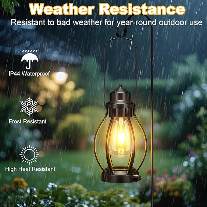 Battery-Powered LED Lanterns Vintage Lights for Christmas, 2 Pack Rechargeable Lantern with Dimmerble Warm White Edison Bulb, Waterproof Hanging Light Table Lamp for Outdoor & Indoor Decorative