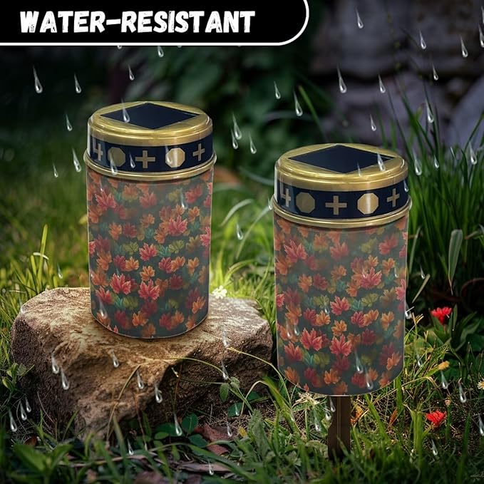 Fall Maple Leaf Light for Prayer Cemetery Solar Lights for Grave Cemetery Candle Lamp Garden Cemetery Thanksgiving Day Decorations