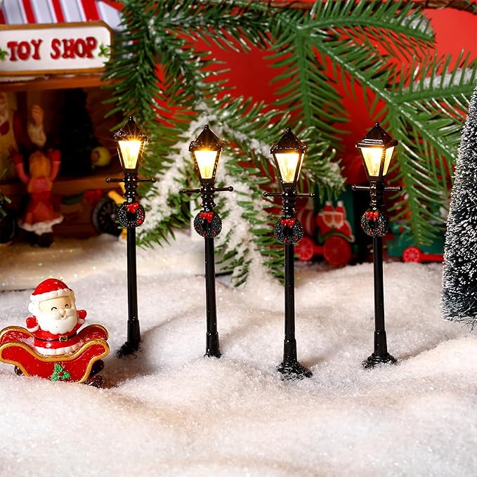 Baquler 12 Pcs Christmas Lamp Posts Christmas Village Accessories Miniature Fairy Street Lamps Decorative Uptown Mini Street Lights Pathway Lantern for Xmas Holiday Decoration DIY Craft(Cute)
