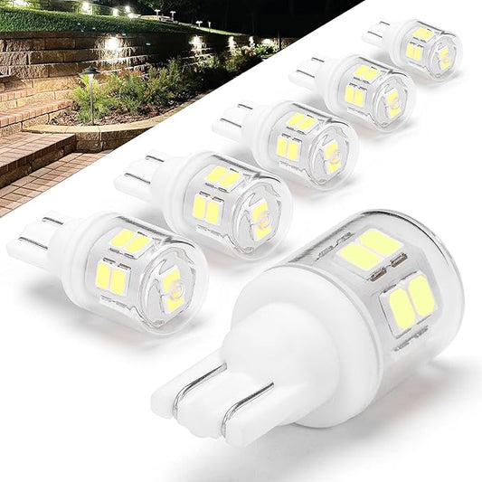 T5 T10 Wedge Base LED Landscape Lights, Daylight White 6000K Low Voltage AC/DC 12-24V, 2 Watts Equivalent 11W 18W Incandecent Bulbs for Camper RV Marine Boat Path Lawn Malibu Lighting, 6 Pack