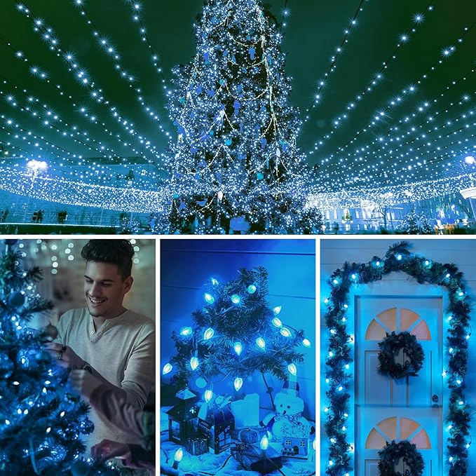 Minetom 25 Pack C7 Led Christmas Lights Bulb, C7 Replacement LED Christmas Lights Outdoor Bulb, C7 Shatterproof Led Bulb for Christmas String Lights, E12 Base, Commercial Grade Light Blue Bulbs