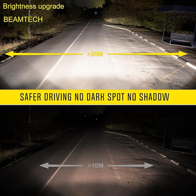 BEAMTECH 9006/HB4 Bulbs, S1 Series Fanless Fog Light 300% Brighter 6500K Xenon White, 2 Bulbs