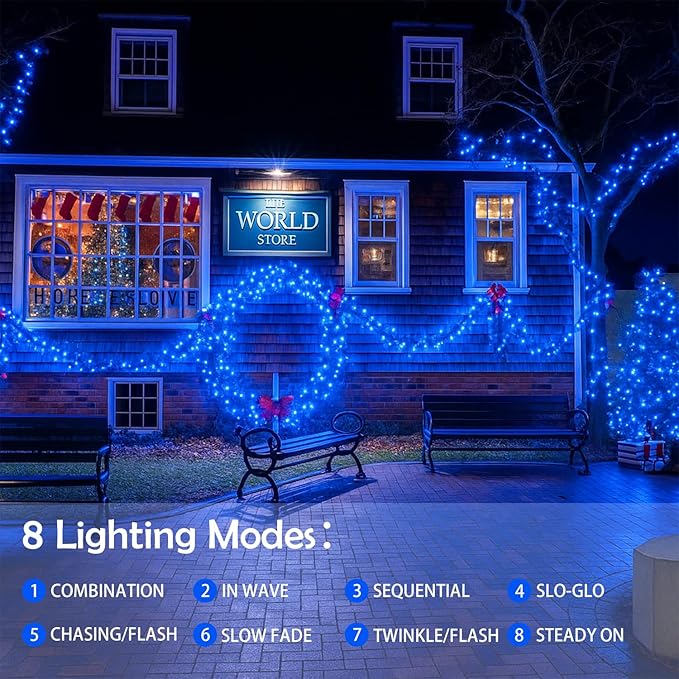 Extra-Long Solar String Lights Outdoor, 4-Pack 400 LED Solar Christmas Fairy Lights for Outside Waterproof, Copper Wire 8 Modes Solar Twinkle Fairy Light for Xmas Tree Garden Party Wedding Decor(Blue)