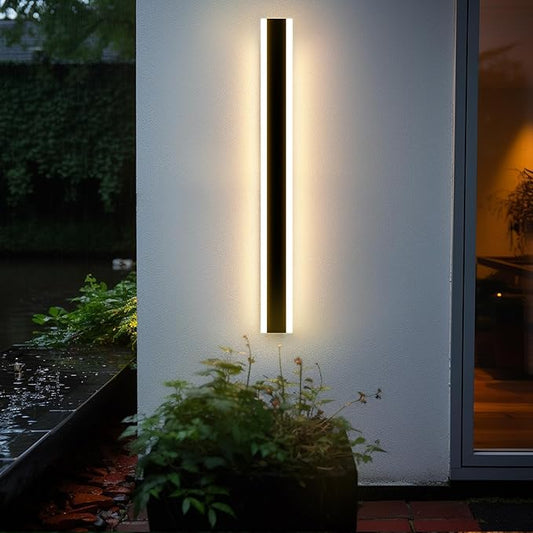 Outdoor Wall Light Fixtures Modern Long LED Wall Sconce Black Exterior Light Fixture Ip65 Waterproof Wall Lamp 40w 3000k Metal Rectangular Wall Lights For Villa Patio,Courtyard,Porch Bedroom,45.3''
