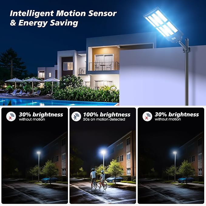 8000W Solar Street Lights Outdoor - Wide Angle Solar Lights Outdoor Dusk to Dawn, Commercial Parking Lot Light Motion Sensor with Remote Control, 7000K LED Street Light IP66 Waterproof