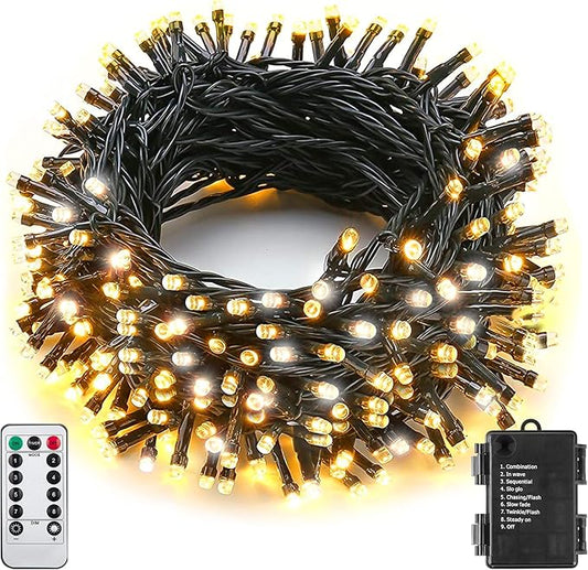 Battery Fairy Light Outdoor 33Ft 100 LED Christmas Lights for Indoor Outdoor Waterproof with Remote Control Timer Battery Operated String Lights for Garden Party Wedding Xmas Trees Décor
