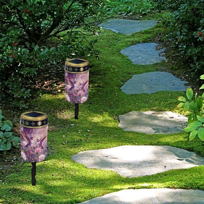 Hummingbird Purple Floral Prayer Cemetery Solar Lights for Grave Cemetery Decor Candle Lamp Cross and Floral Grave Solar Lights