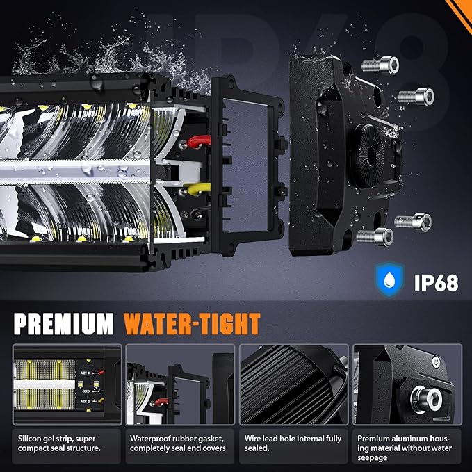Nilight 16 Inch LED Light Bar DRL 120W 12400LM Anti-Glare Flood Spot Offroad LED Driving Light IP68 w/ 16AWG DT Connector Wiring Harness for Pickup Truck SUV ATV UTV Boat 4x4 Jeep
