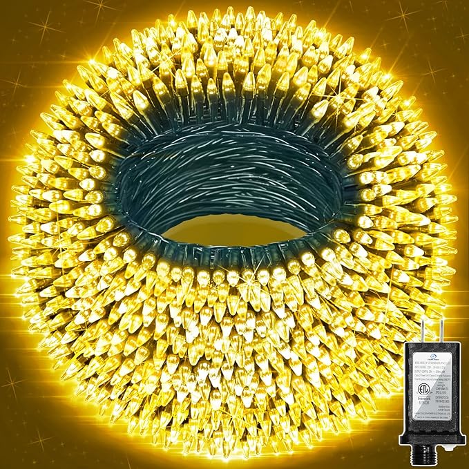 470FT 1500 LED Christmas Lights, 12 Modes Warm White Outdoor String Lights with Timer & Dimmable, Waterproof Green Wire Christmas Lights for Outside Wedding Tree Xmas Patio Fence Party Decorations