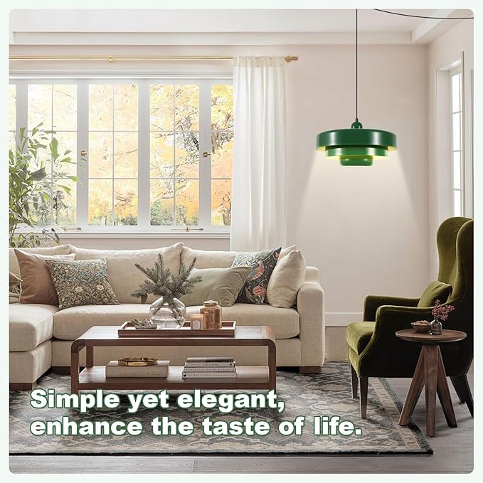 Industrial Vintage Green Plug-in Pendant Light, Adjustable Hanging Lamp with Metal Shade & Switch, No Hardwire Ceiling Light for Kitchen, Living Room, Office, Bar, Farmhouse