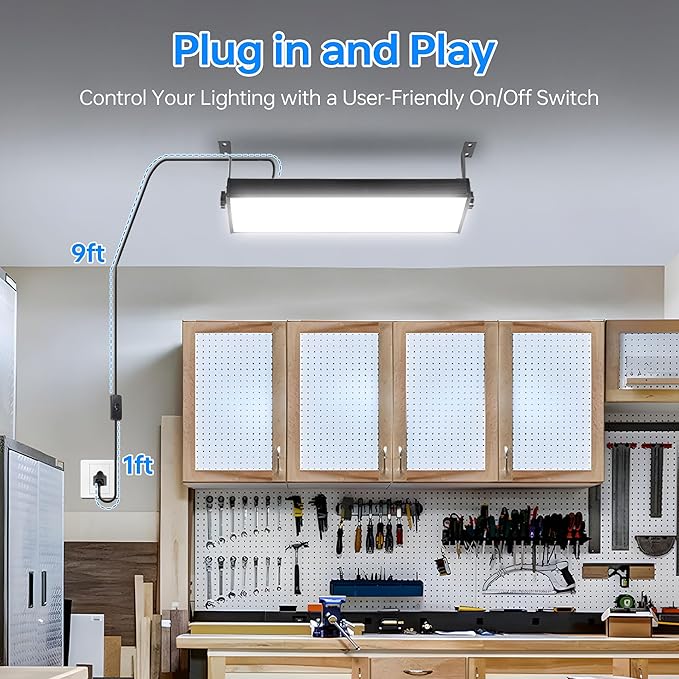 150W LED Shop Light, 18000LM 6000K Daylight White Super Bright, IP66 Waterproof Garage Light with On/Off 10 FT Cord Bay Lighting for Workshop Yard Garage Warehouses Yard 4 Pack
