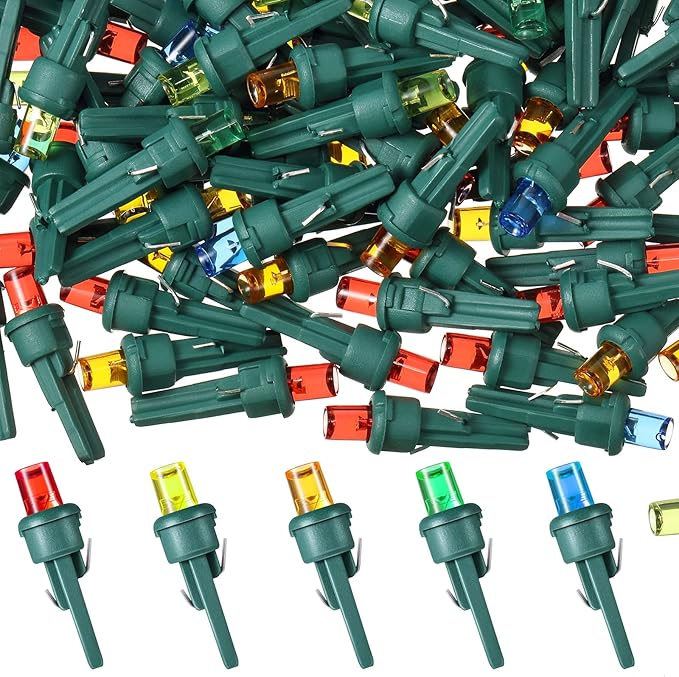 Honoson 120 Count 5 mm LED Halloween Replacement Bulbs Bulk Wide Angle Christmas Light Xmas Tree String Replacement Festival Light Decoration (Green Base with Multicolor Bulb)