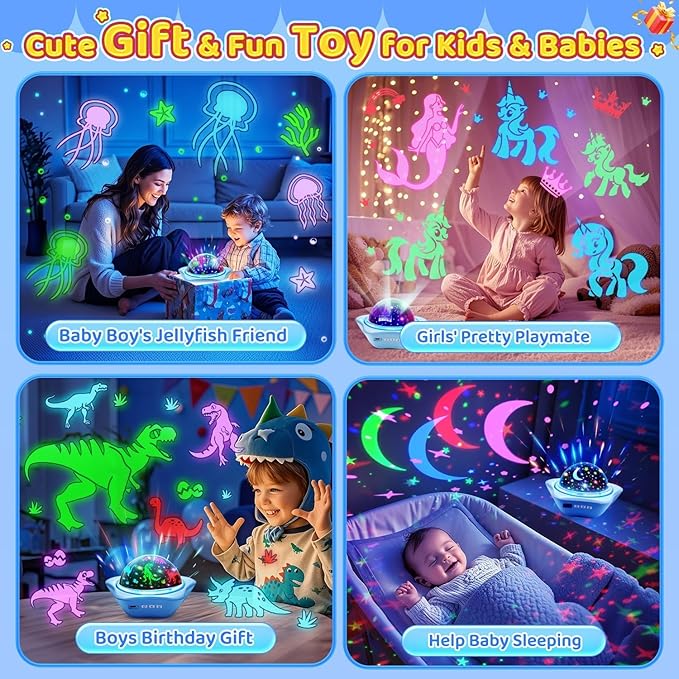 One Fire Night Light for Kids Easter Gifts, 6 Films+78 Lighting Modes Ceiling Star Projector,Rechargeable Night Light Projector,360°Rotion Star Lights for Bedroom Decor,Kids Sensory Toys Easter Toys