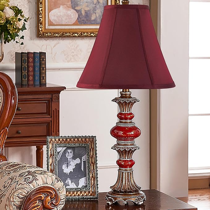 Set of 2 Burgundy Bell Lamp Shades 6" Top x 13" Bottom x 9.8" High(Spider) Medium Lamp Shade, Fabric Lamp Shade for Table Lamp,Bedside Lamp,Side Ribbing Hand Crafted Replacement Lampshade by GO&SO