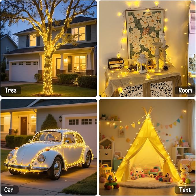 JMEXSUSS 2 Pack Battery Operated String Lights Outdoor Indoor, Total 66ft 200 LED Fairy String Lights with Remote, Warm White Battery Christmas Lights for Bedroom Room House Tree Porch Party Yard