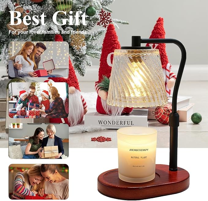 Candle Warmer Lamp with Timer Dimmable, Adjustable Wavy Clear Lamp Candle Warmer for Scented Candles, Housewarming Gift for Spring Home Decor, Women Mom Birthday Gifts with Charming Box & 2 Bulbs