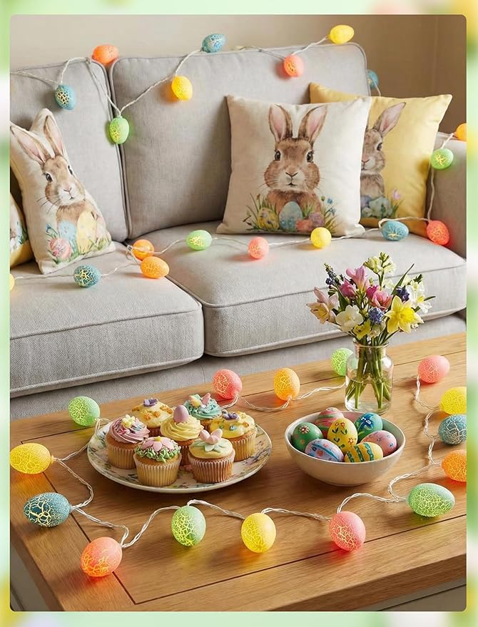 8.5Ft Easter Egg String Lights Outdoor, Easter Decorations String Lights with 10 LED Colorful Cracked Egg Lights Plug in, Hanging Pastel Easter Light for Spring Garland Party Yard Home Window Decor
