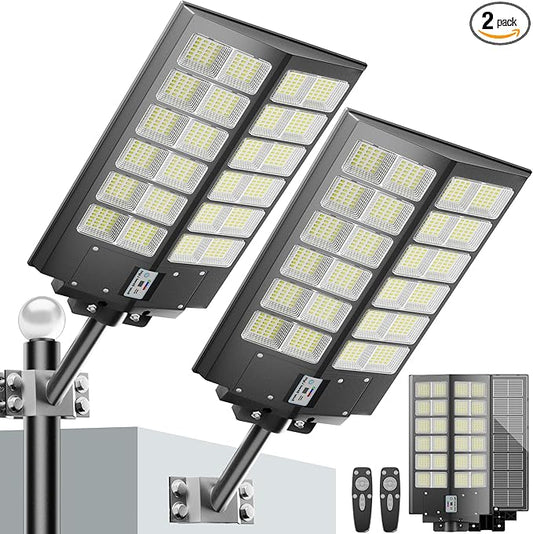 Solar Street Lights Outdoor Waterproof 9000W - LED Solar Powered Street Light Dusk to Dawn with Mention Sensor, Heavy Duty Large Outdoor Solar Lights for Parking Lot/Garden/Yard/Pathway Lighting