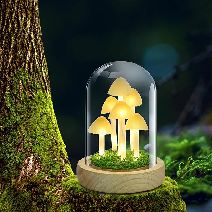 QUELIEN Mushroom Lamp,Mothers Day Mom Gifts for Mom,Light Up Mushroom in Glass Dome,Birthday Party Decorations,Ideal Birthday Gift,Girlfriend Gift