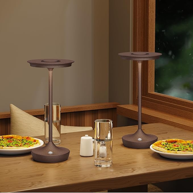 2 Pack LED Rechargeable Cordless Table Lamps, Portable Outdoor Battery Operated 3 Color Stepless Dimming Tables Light with Memory Function for Patio Restaurant Dining Room Rust