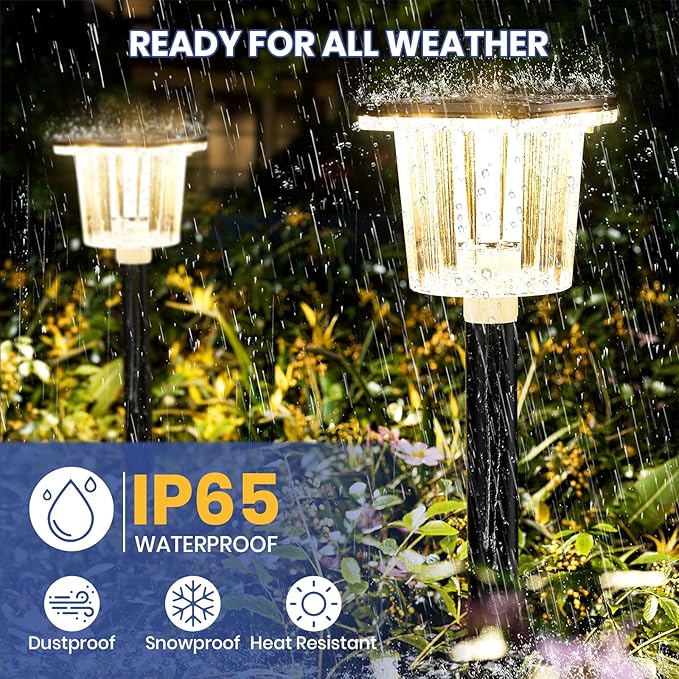 HIGH-Power Cold&Warm,3000/12000K 2-in-1 Solar Pathway Lights Outdoor,2 Pack Super Bright IP65 Waterproof,Up to 28 Hrs for Yard,Patio,Landscape,Sidewalk,Driveway,Lawn