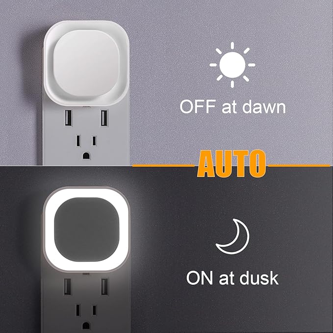 6 Pack Daylight White Night Light, Gentle Eye-Care with Dimmable Wide-Glow & Indirect Reflection, Auto Dusk to Dawn Sensor, Plug in for Kitchen Counter, Garage Workshop, Laundry, Hallway