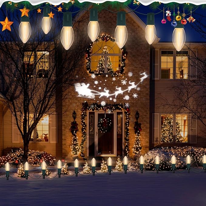 GOOTHY 25PK C9 Replacement Bulbs, 0.6W LED Night Light Bulbs, E17 Base - UL Certified Waterproof & Shatterproof Outdoor String Lights for Patio Party Porch Indoor Outdoor Home Decoration, Warm White