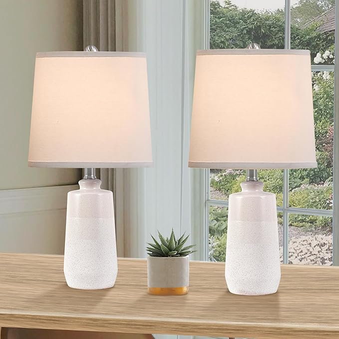 20.5" Ceramic Table Lamp Set of 2 for Bedrooms, White Lamps Set of 2 for Living Room, Minimalist Ceramic Lamps with White Barrel Lampshade, Matte White Ceramic Lamps for Nightstand