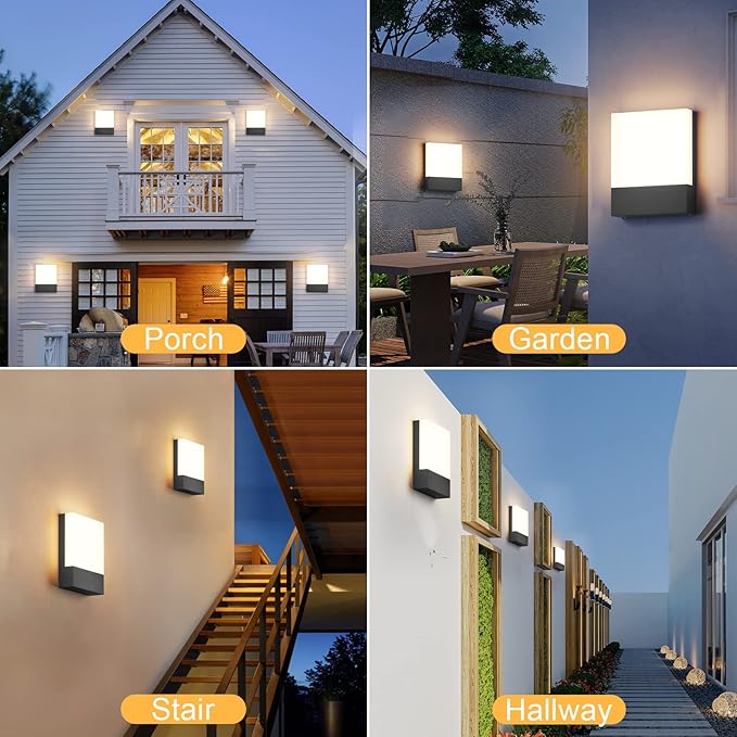 2-Pack Modern Outdoor LED Wall Light,24W 3000K Wall Porch&Patio Light,IP65 Led Exterior Wall Lights Fixtures,Low Profile Wall Sconce for House Yard Garage Walkway Garden(Black)