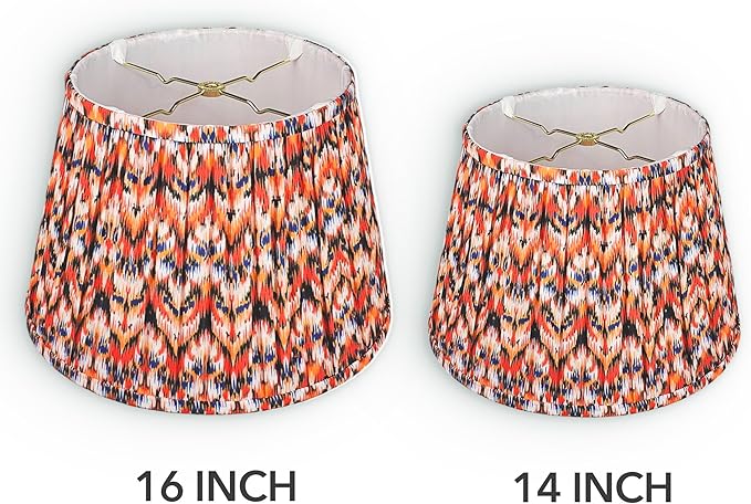 RDI Set of 2 Pleated Pattern Fabric Lampshade, Flora Collection, Medium Lamp Shade, 10 x 14.5 x 10 inch (Top x Bottom x Height), Orange Oasis - 2 Pack