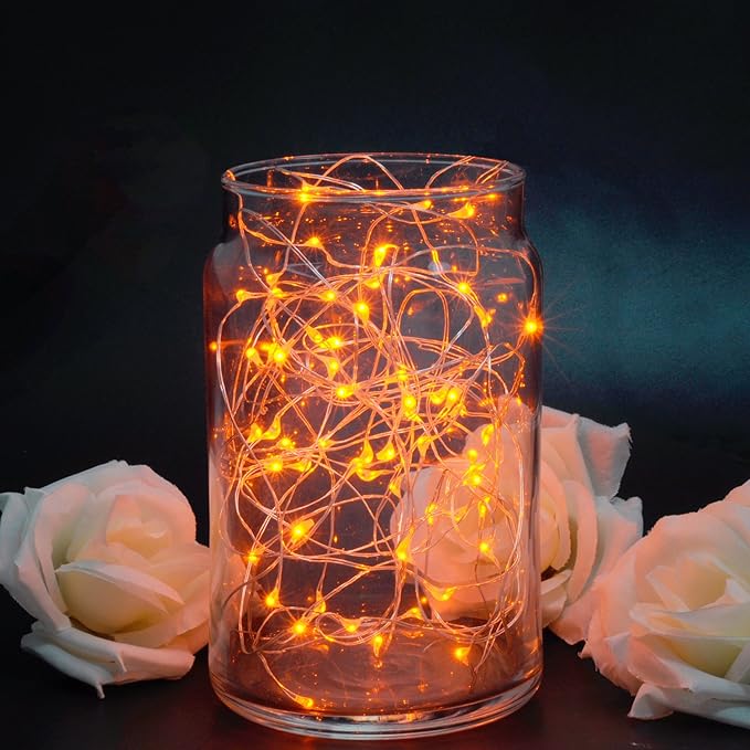 ITART Micro LED String Lights Battery Powered 8 Packs Orange Mini Fairy Hanging Light 20 LED 6Ft Ultra Thin Silver Wire Rope Lights for Christmas Trees Wedding Parties Bedroom
