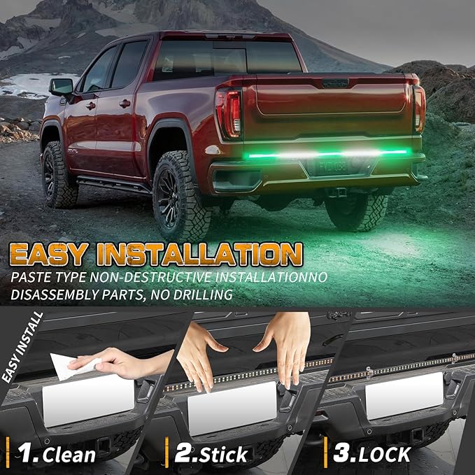 XRIDONSEN 60 inch Truck Tailgate Green White Emergency Lights Strip 360 LED Rear Window Strobe Lights Firefighter POV Light Flashing Warning Hazard Safety First Responder Lights for Vehicles Pickup