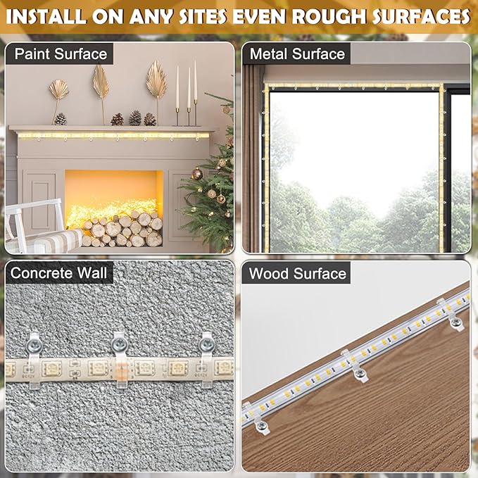 100 Pack Strip Light Mounting Brackets,Fixing Clips,One-Side Fixing,100 Screws Included (Ideal for 10mm Wide Waterproof Strip Lights)