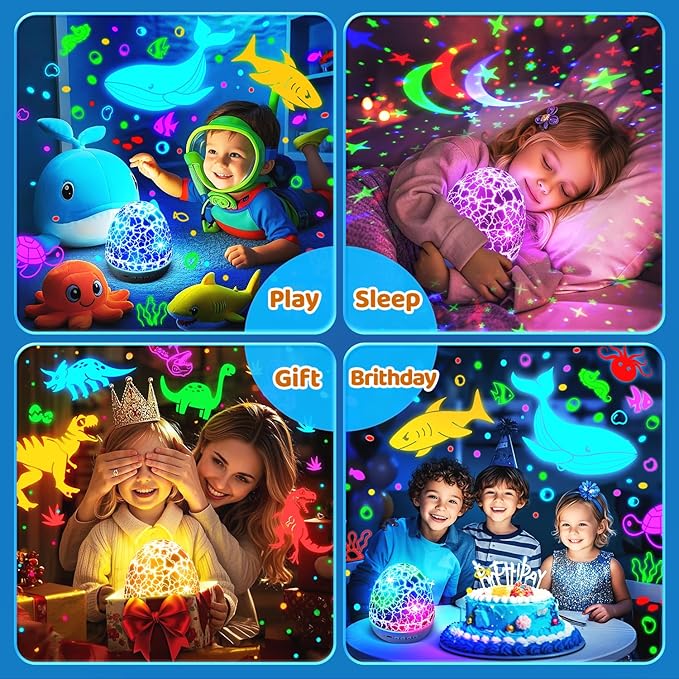 Easter Eggs Easter Gifts for Toddlers Kids Baby Night Light Projector 15 Soothing Sounds Sensory Toys for Kids with Autism Toys for Boys 3-10 | 3 Films 31Colors Remote Egg Light, Baby Gifts Baby Toys