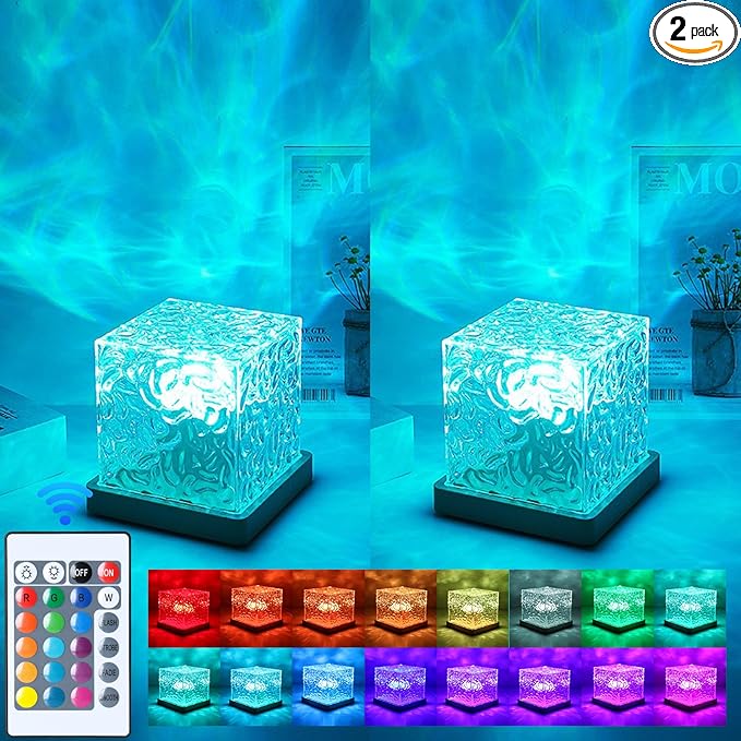 2 Packs Cordless Luminorthe Cube Lamp,Aurora Glow Ocean Lamp Northern Lights Cube Ocean Wave Projector with 16 Colors and Dynamic Ripple Effect for Living Room Bedroom Decor - 5.1"
