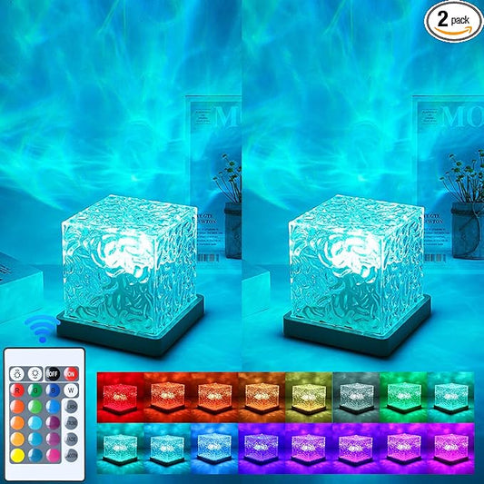 2 Packs Cordless Luminorthe Cube Lamp,Aurora Glow Ocean Lamp Northern Lights Cube Ocean Wave Projector with 16 Colors and Dynamic Ripple Effect for Living Room Bedroom Decor - 5.1"