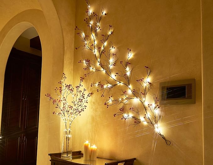Hairui Red Berry Garland with Lights 6FT Battery Operated with Timer, Lighted Garland 120 LED Fairy Lights for Home Fireplace Wall Mantel Christmas Decoration Inside