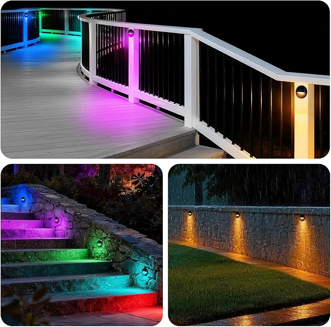 Outdoor RGB Fence Lights Wired, 3W 12V Wired LED RGB Color Changing Low Voltage Fence Lights for Outdoor Deck Post Stair Step Railing, IP65 Waterproof, ETL, Black, 12PK