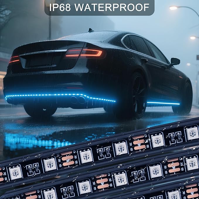 Underglow LED Lights for Cars - 4PCS RGB Neon Light Kit with 252 LEDs, Bluetooth APP Control, 8 Colors/Music Sync, Waterproof PVC Strips for Cars, Trucks, SUVs