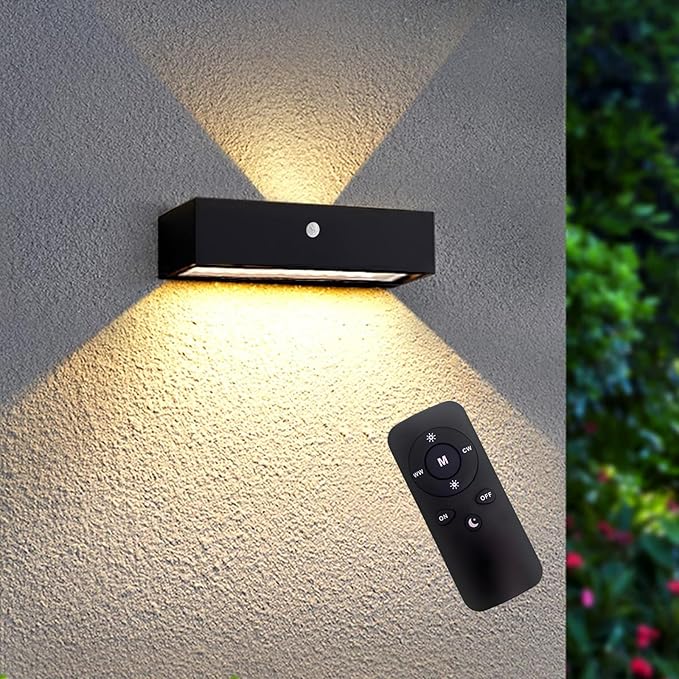 Solar Wall Lights Outdoor, 3 Mode Motion Sensor Dusk to Dawn Solar Outdoor Sconce Waterproof, Remote, Aluminum & Glass, for Outside House Porch, 4400 mAh