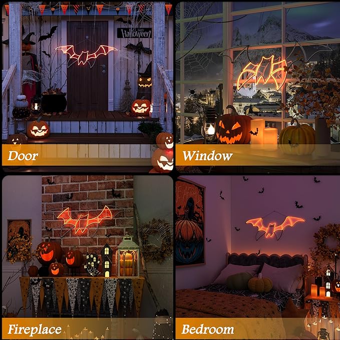 Bat Neon Sign for Wall Art Decor,Metal Frame Led Sign Animated Bat Swing Neon Light Up Sign for Signs for Wall Decor,Flying Bat Neon Light Up Signs for Bedroom,Folding and Easy to Store
