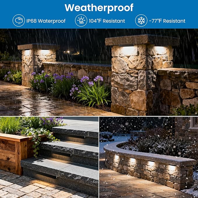 8 Inch Retaining Wall Lights, 5W LED Hardscape Lighting with Sensor Transformer, 12-24V AC/DC 2700K Low Voltage LED Landscape Lighting Kit, IP68 Waterproof Outdoor Step Lights (8 Pack)