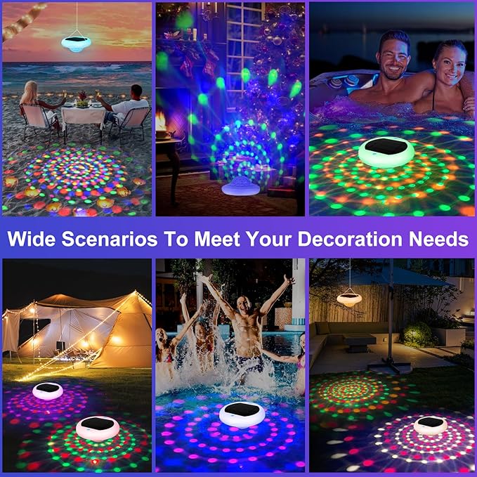 Solar Floating Pool Lights: 2 Pack USB Rechargeable Pool Lights That Float 6 Dynamic Modes with Remote IP68 Waterproof Hang RGB Upper and Lower Floating Light for Pond Garden Party Yard