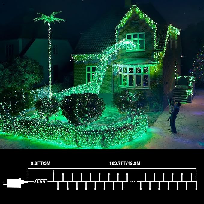 LAMPHOME 500 LED Green St Patricks Day Lights, 165FT Christmas String Lights with 16 Lighting Modes, Waterproof Connectable Mini fairy Lights, Plug in for Indoor Outdoor Xmas Party Bedroom Decorations